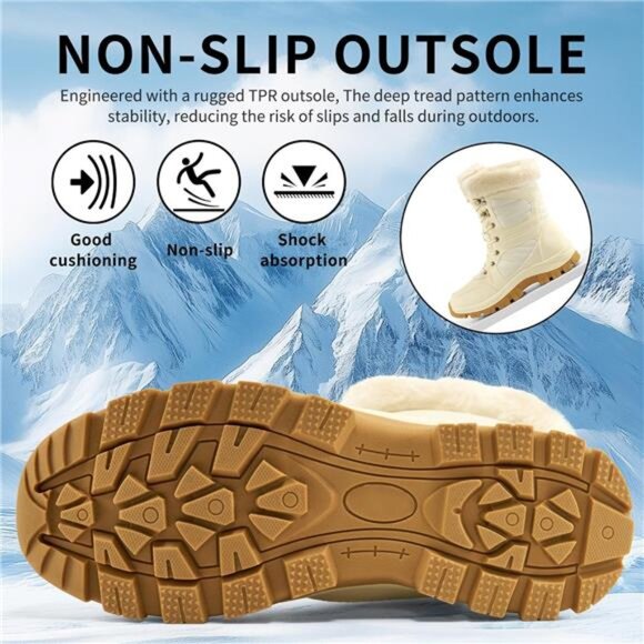 Women's Snow Boots Winter Waterproof Warm Fur Lined Non Slip Mid Calf Boots - Picture 3 of 6